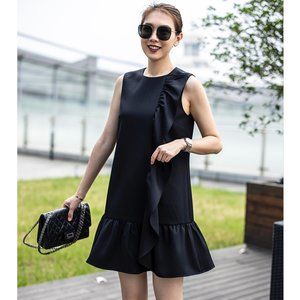 Marius Women wool black ruffled mini dress size M